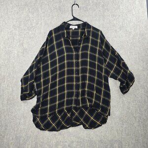 Philosophy Woman 3X Button Down Black/Yellow Plaid Rayon Relaxed Fit Shirt